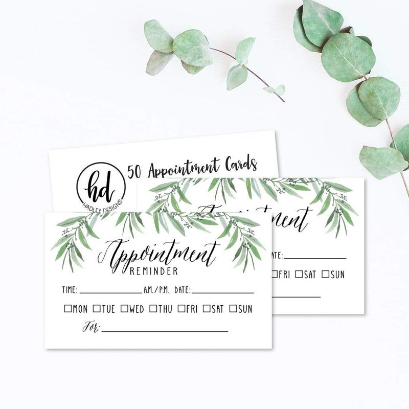 Hadley Designs 50 Greenery Eucalyptus Appointment Reminder Cards, Next Apt. With Medical Doctor, Dental, Salon, Dog Grooming, Cleaning Business, Custom Personalized Blank Recall Service Notes - Image 4